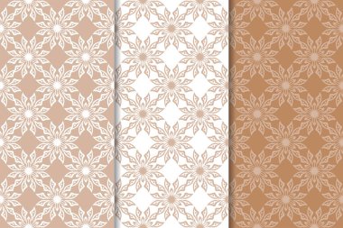 Kahverengi çiçek süsler. Tekstil ve duvar kağıtları için dikey Dikişsiz desen seti