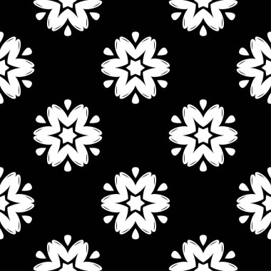 Siyah arka plan üzerine beyaz çiçek süsleme. Tekstil ve duvar kağıtları için seamless modeli