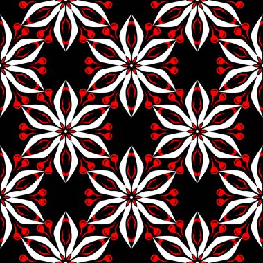 Çiçek seamless modeli. Duvar kağıtları, Tekstil ve kumaş için siyah kırmızı ve beyaz arka plan