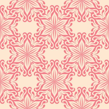 Bej renkli arka plan üzerinde kırmızı çiçekli süs. Tekstil ve duvar kağıtları için seamless modeli