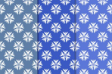 Mavi çiçekli süsler. Duvar kağıtları ve kumaşlar için dikey Dikişsiz desen seti