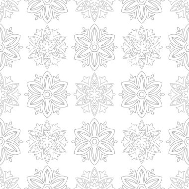 Beyaz arka plan üzerine açık gri çiçek süsleme. Tekstil ve duvar kağıtları için seamless modeli