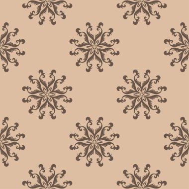 Bej renkli arka plan üzerinde kahverengi çiçek tasarım. Tekstil ve duvar kağıtları için seamless modeli