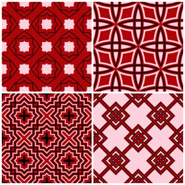 Kırmızı sorunsuz arka plan duvar kağıtları, Tekstil ve kumaş için siyah ve beyaz geometrik desenlerle