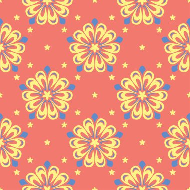 Çiçek kırmızı seamless modeli. Arka plan duvar kağıtları, Tekstil ve kumaş için sarı ve mavi çiçek öğeleri ile parlak renkli