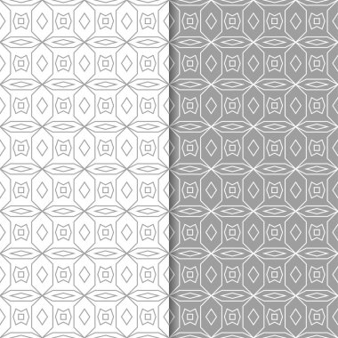 Gri ve beyaz geometrik süsler. Web, Tekstil ve duvar kağıtları için dikişsiz desen seti