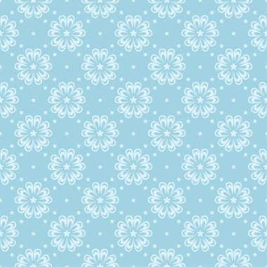 Mavi zemin üzerine beyaz çiçek tasarım. Tekstil ve duvar kağıtları için sorunsuz süsleme