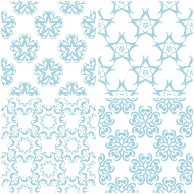 Çiçek desenleri. Beyaz ışık mavi öğeleri kümesi. Sorunsuz arka planlar. Vektör çizim