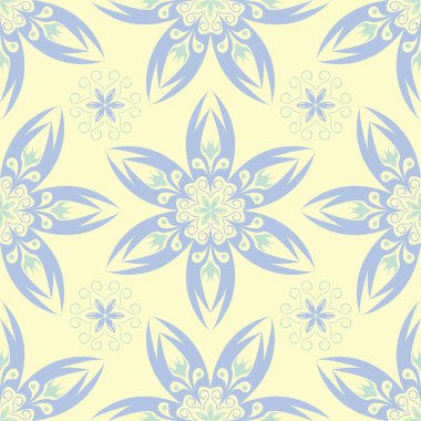 Çiçek sorunsuz arka plan. Mavi ve yeşil çiçek deseni üzerinde bej zemin, duvar kağıtları, Tekstil ve kumaş için