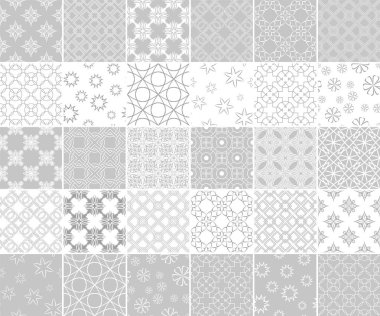 Geometrik ve bitkisel Dikişsiz desen koleksiyonu. Gri ve beyaz arka plan Tekstil ve duvar kağıtları için