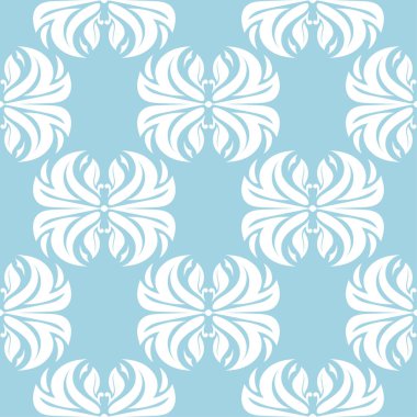 Mavi zemin üzerine beyaz çiçek süsleme. Tekstil ve duvar kağıtları için seamless modeli