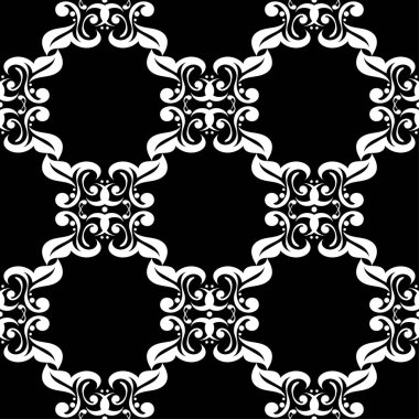 Siyah arka plan üzerine beyaz çiçek süsleme. Tekstil ve duvar kağıtları için seamless modeli