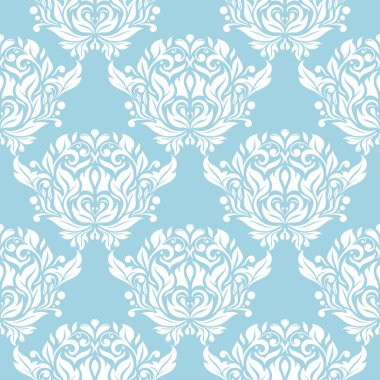 Mavi zemin üzerine beyaz çiçek süsleme. Tekstil ve duvar kağıtları için seamless modeli