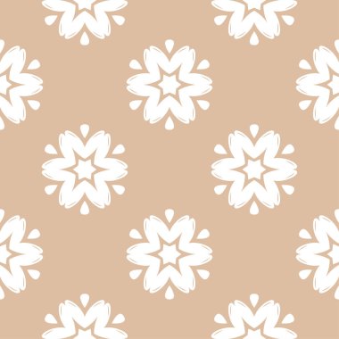 Bej renkli arka plan üzerinde beyaz çiçek süsleme. Tekstil ve duvar kağıtları için seamless modeli