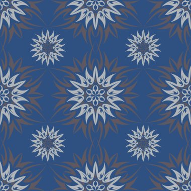 Sorunsuz arka plan. Mavi ve gri çiçek desenli duvar kağıdı, Tekstil ve kumaş için