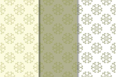 Zeytin yeşili çiçek arka planlar. Tekstil ve duvar kağıtları için dikişsiz desen seti