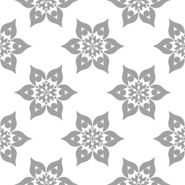 Beyaz arka plan üzerine açık gri çiçek süsleme. Tekstil ve duvar kağıtları için seamless modeli