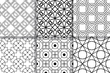 Kesintisiz geometrik desenler. Tekstil, kumaş veya duvar kağıtları için koleksiyon siyah ve beyaz arka plan