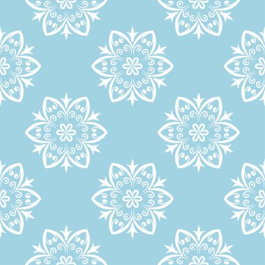 Lacivert zemin üzerine beyaz çiçek süsleme. Tekstil ve duvar kağıtları için seamless modeli