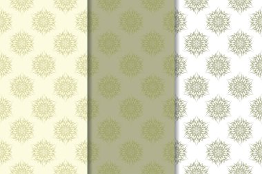 Zeytin yeşili çiçek desenleri. Tekstil ve duvar kağıtları için dikişsiz desen seti