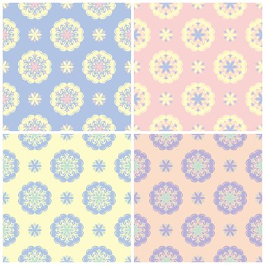 Soluk renkli kesintisiz arka plan duvar kağıtları, Tekstil ve kumaş çiçek desenleri ile set