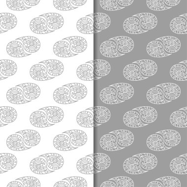 Beyaz ve gri çiçek arka planlar. Tekstil ve duvar kağıtları için dikişsiz desen seti