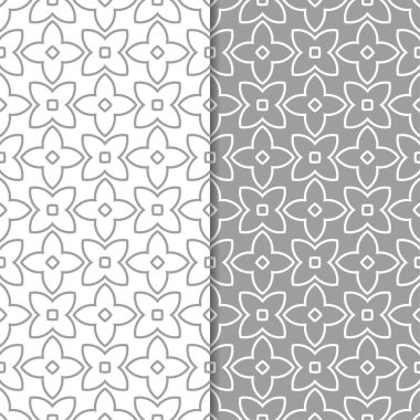 Gri ve beyaz geometrik süsler. Web, Tekstil ve duvar kağıtları için dikişsiz desen seti