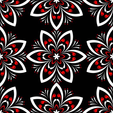Çiçek seamless modeli. Siyah kırmızı beyaz bir arka plan duvar kağıtları, Tekstil ve kumaş için