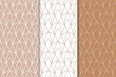 Kahverengi ve beyaz geometrik süsler. Web, Tekstil ve duvar kağıtları için dikişsiz desen seti