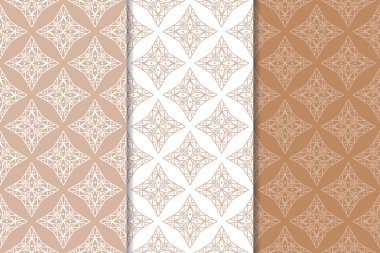 Kahverengi ve beyaz geometrik süsler. Web, Tekstil ve duvar kağıtları için dikişsiz desen seti