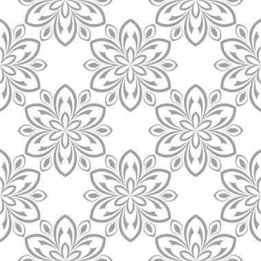 Beyaz arka plan üzerine açık gri çiçek süsleme. Tekstil ve duvar kağıtları için seamless modeli