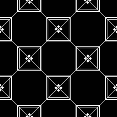 Siyah ve beyaz geometrik tek renkli süs. Web, Tekstil ve duvar kağıtları için seamless modeli