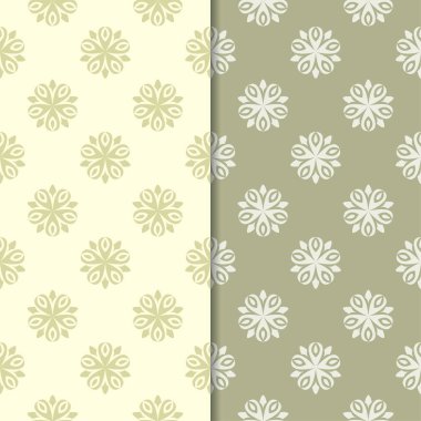 Zeytin yeşili çiçek arka planlar. Tekstil ve duvar kağıtları için dikişsiz desen seti