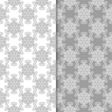 Beyaz ve gri arka plan çiçek kümesi. Tekstil ve duvar kağıtları için dikişsiz desen