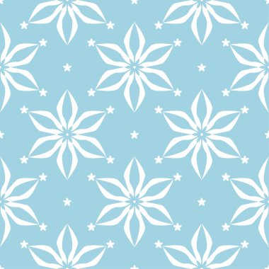 Mavi zemin üzerine beyaz çiçek süsleme. Tekstil ve duvar kağıtları için seamless modeli