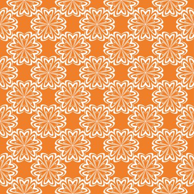 Turuncu zemin üzerine beyaz çiçek süsleme. Tekstil ve duvar kağıtları için seamless modeli