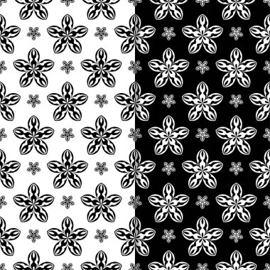 Siyah ve beyaz çiçek arka planlar. Tek renkli Dikişsiz desen Tekstil ve duvar kağıtları için set