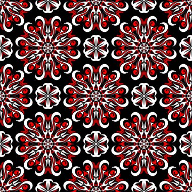 Siyah kırmızı ve beyaz çiçek seamless modeli. Duvar kağıdı, Tekstil ve kumaş arka plan