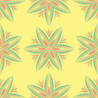 Çiçek tasarım ile Seamless modeli. Parlak sarı arka plan duvar kağıtları, Tekstil ve kumaş için pembe ve yeşil çiçek öğeleri