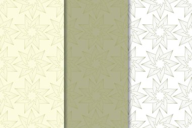 Zeytin yeşili çiçek arka planlar. Tekstil ve duvar kağıtları için dikişsiz desen seti