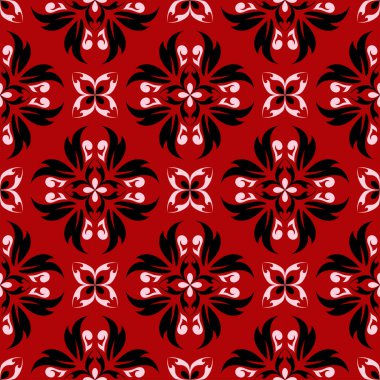 Kırmızı zemin üzerine çiçek seamless modeli. Arka plan duvar kağıtları, Tekstil ve kumaş için