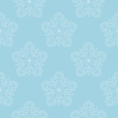 Mavi zemin üzerine beyaz çiçek süsleme. Tekstil ve duvar kağıtları için seamless modeli