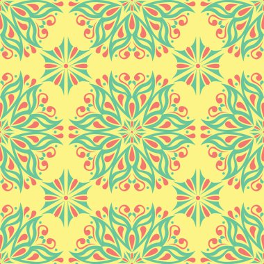 Çiçek desenli sorunsuz arka plan. Duvar kağıtları, Tekstil ve kumaş için parlak sarı, pembe ve mavi arka plan