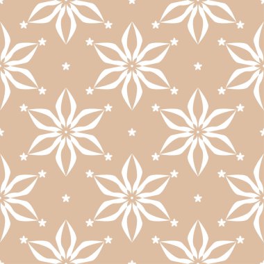 Bej renkli arka plan üzerinde beyaz çiçek süsleme. Tekstil ve duvar kağıtları için seamless modeli