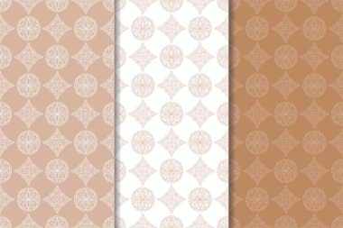 Web, Tekstil ve duvar kağıtları için geometrik Dikişsiz desen kahverengi ve beyaz set