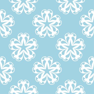 Mavi zemin üzerine beyaz çiçek süsleme. Tekstil ve duvar kağıtları için seamless modeli