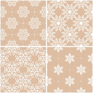 Çiçek desenleri. Sorunsuz arka plan bej ve beyaz dizi. Vektör çizim