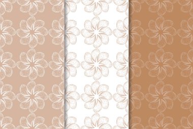 Kahverengi çiçek arka planlar. Tekstil ve duvar kağıtları için dikişsiz desen seti