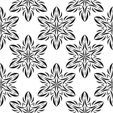 Beyaz arka planda siyah çiçek süsleme. Tekstil ve duvar kağıtları için seamless modeli