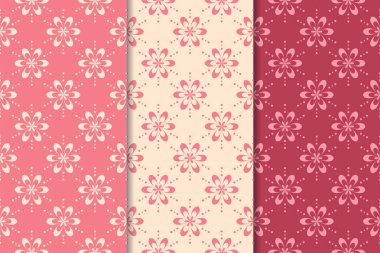 Kırmızı çiçekli süsler kümesi. Kiraz pembe dikey Dikişsiz desen. Duvar kağıdı arka plan